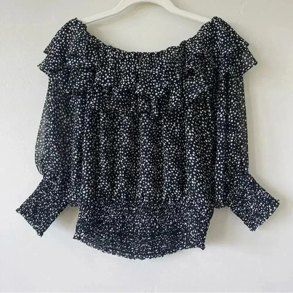 MISA Los Angeles Carlan Off Shoulder Top in Black with White Dots Size XS EUC - Picture 8 of 9